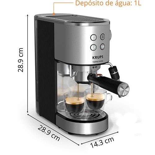 Máquina de Café Expresso Krups XP499EE0 Virtuoso + Tamping - Inox | Preto - Image 7