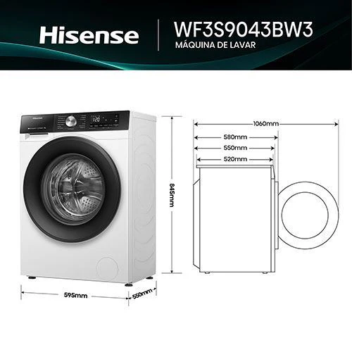 Máquina de Lavar Roupa Hisense WF3S9043BW3 | 9 Kg | 1400 RPM | a | Branco - Outlet - Grade B - Image 15