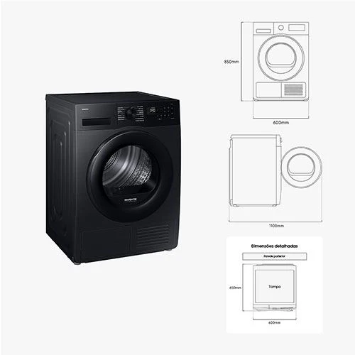 Máquina de Secar Samsung DV90DG52A0ABEP | 9 Kg | Bomba de Calor | C | Preto - Image 2