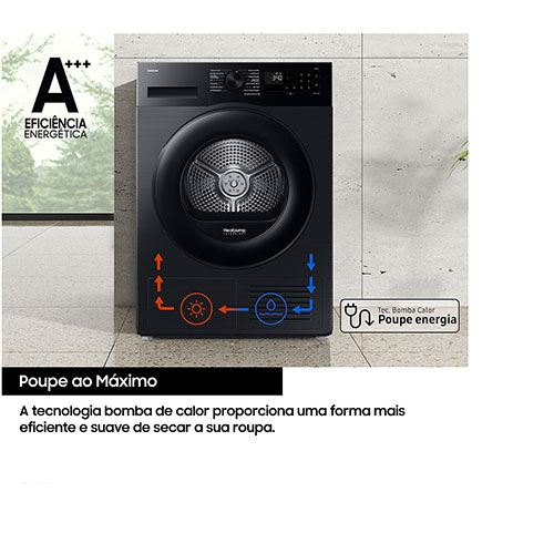 Máquina de Secar Samsung DV90DG52A0ABEP | 9 Kg | Bomba de Calor | C | Preto - Image 3