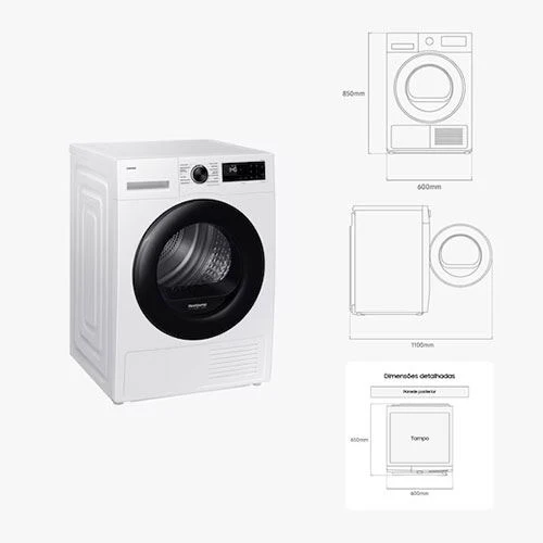 Máquina de Secar Samsung DV90DG52A0AEEP | 9 Kg | Condensação | C | Branco - Image 2