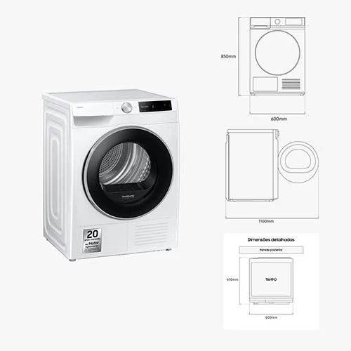 Máquina de Secar Samsung DV90DG6845LEU3 | 9 Kg | Bomba de Calor | Condensação | A | Branco - Image 2
