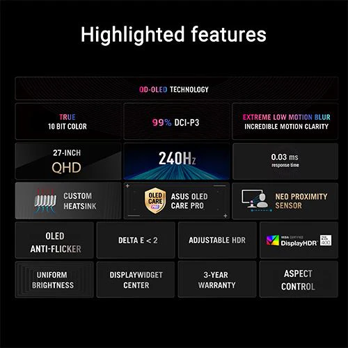 Monitor Gaming Asus ROG Strix XG27AQDMES | QD-OLED | 26,5" | 0,03 ms 240 Hz | QHD - Image 2