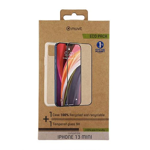 Capa + Película Ecrã de Vidro Temperado Muvit Eco Pack para Apple iPhone 13 Mini - Transparente - Image 2