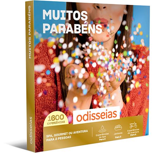 Pack Presente Odisseias - Muitos Parabéns | Experiência SPA, gourmet ou aventura | 2 pessoas