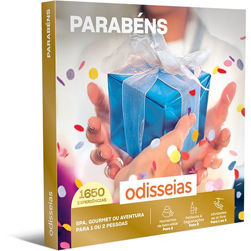Pack Presente Odisseias - Parabéns | Experiência SPA, gourmet ou aventura | 1 ou 2 pessoas