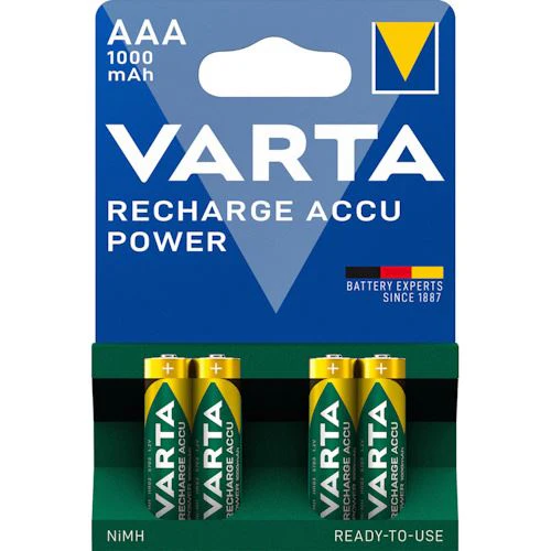 Pilhas Recarregáveis Varta Recharge Accu Power AAA 1000mAh - 4 Unidades