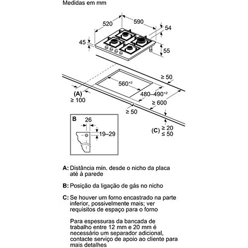 Placa a Gás Natural Bosch PPP6A6I10 Serie 6 | 60 cm | 4 Bocas | Preto - Image 11