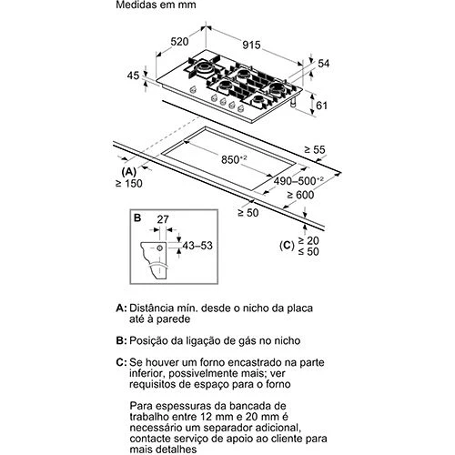 Placa a Gás Natural Bosch PRS9A6H40 Serie 8 | 90 cm | 5 Zonas | Preto - Image 12