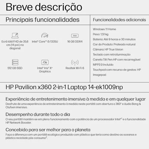 Computador Portátil HP Pavilion x360 2 em 1 14-ek1009np | 14'' | i5-1335U | 16GB | 512GB SSD - Image 2