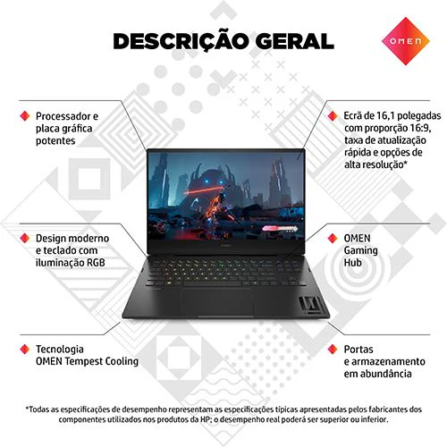 Computador Portátil Gaming HP Omen 16-C0002NP | 16,1'' | Radeon RX 6600M | Ryzen 7 5800H | 16GB | 512GB SSD - Image 2