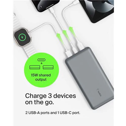 Powerbank 2x USB+USB-C Belkin BoostCharge - 20000 mAh - 15W - Cinzento - Image 7