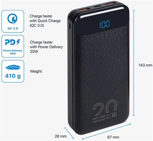 Powerbank Rivacase 20000mAh 20W com Power Delivery - Preto - Image 12