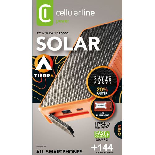 Powerbank Solar USB+USB-C Cellularline 2000 mAh - 20W - Preto - Image 6