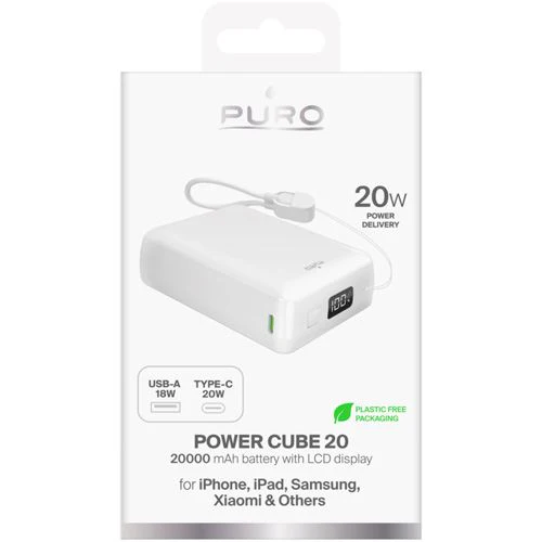 Powerbank USB+USB-C Puro Power Cube 20000 mAh - Branco - Image 2