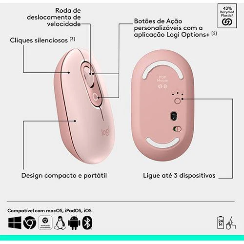 Rato Wireless Logitech Pop - Rosa - Image 4