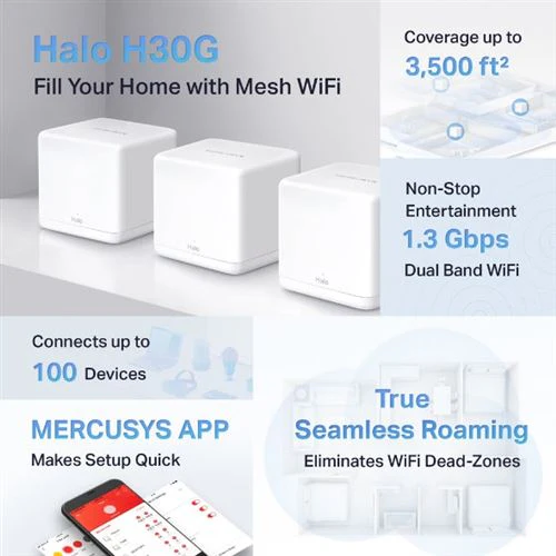 Router Mercusys Halo H30G Mesh AC1300 WiFi - Pack 3 Unidades - Image 5