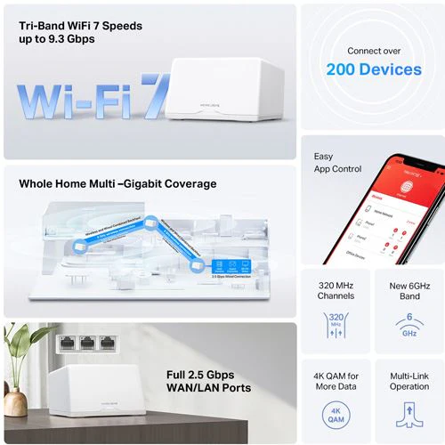 Router Mercusys Halo H47BE Mesh BE9300 Wi-Fi 7 Tri-Band - Pack 2 - Image 3