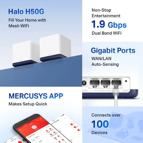 Router Mercusys Halo H50G Mesh AC1900 WiFi 5 - Pack 2 Unidades - Image 3