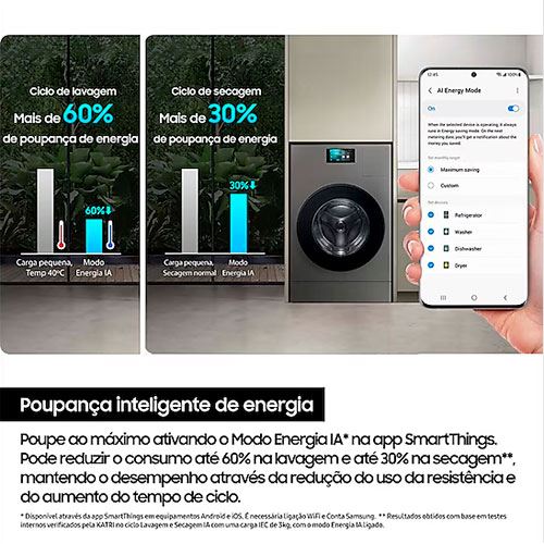 Máquina de Lavar e Secar Roupa Samsung WD18DB8995BZT2 | 18/11 Kg | AI |1000 RPM | A | Look Inox - Image 6