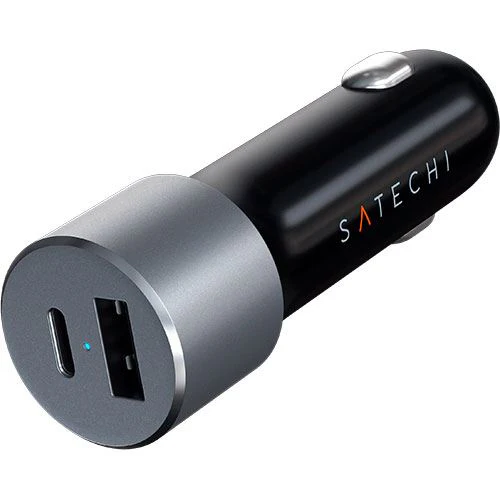 Adaptador de Carregador de Carro Satechi USB-C + USB-A | 72W | 12V / 24V - Cinzento espacial - Image 2