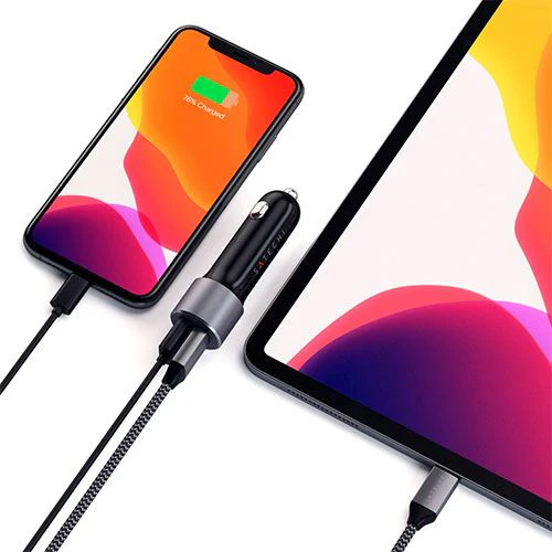 Adaptador de Carregador de Carro Satechi USB-C + USB-A | 72W | 12V / 24V - Cinzento espacial - Image 6