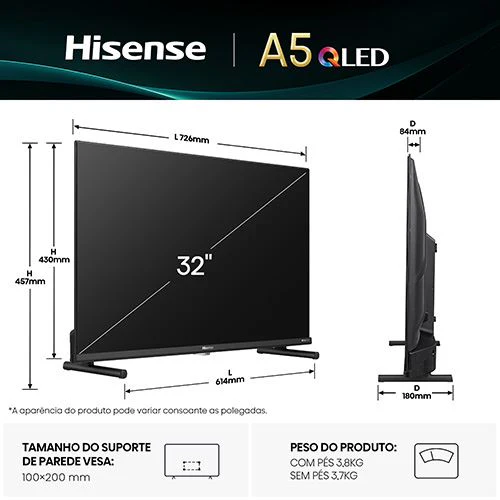 Smart TV Hisense 32" QLED FHD 32A5Q - 81cm - Image 2