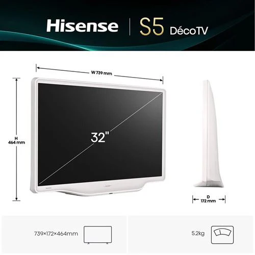 Smart TV Hisense 32" QLED Full HD 32S5Q Déco - 81cm - Image 2