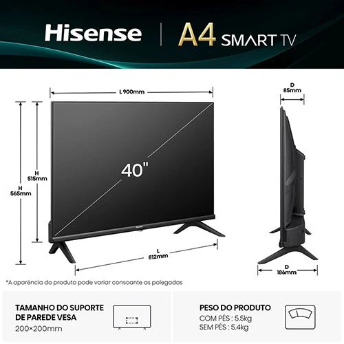 Smart TV Hisense 40" LED Full HD 40A4Q - 101cm - Image 2