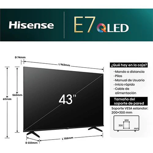 Smart TV Hisense 43" QLED UHD 4K 43E7Nq - 109cm - Outlet - Grade A - Image 14