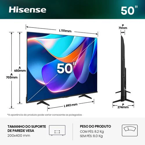 Smart TV Hisense 50" LED UHD 4K 50A6S - 127cm - Image 2