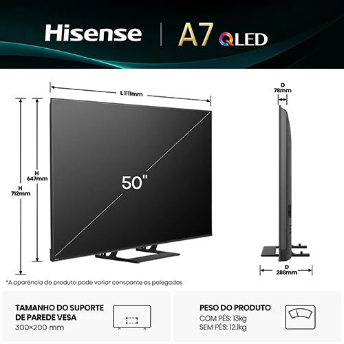 Smart TV Hisense 50" QLED UHD 4K 50A7Q - 127cm - Image 2