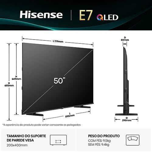 Smart TV Hisense 50" QLED UHD 4K 50E7Q - 127cm - Image 2