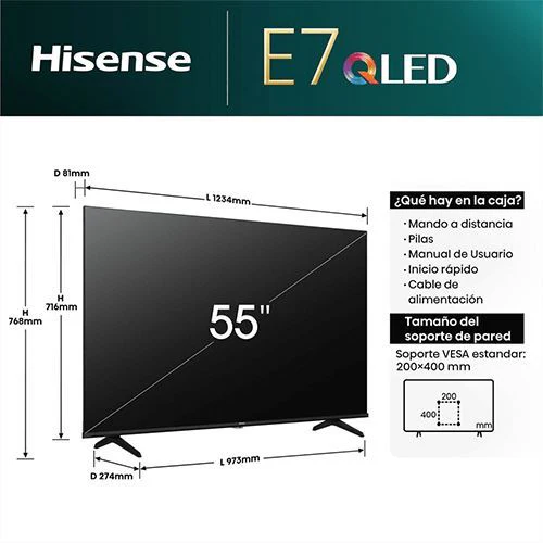 Smart TV Hisense 55" QLED 55E7Nq - 139cm - Outlet - Grade B - Image 2