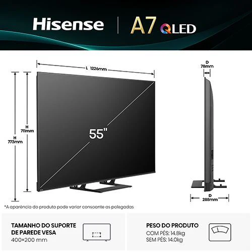 Smart TV Hisense 55" QLED UHD 4K 55A7Q - 140cm - Outlet - Grade A - Image 2
