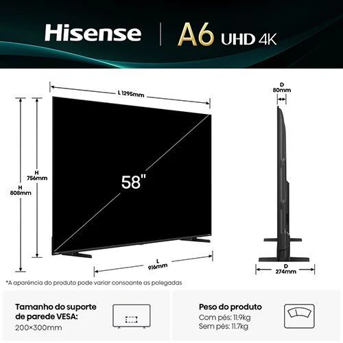 Smart TV Hisense 58" LED UHD 4K 58A6Q - 147cm - Outlet - Grade A - Image 13