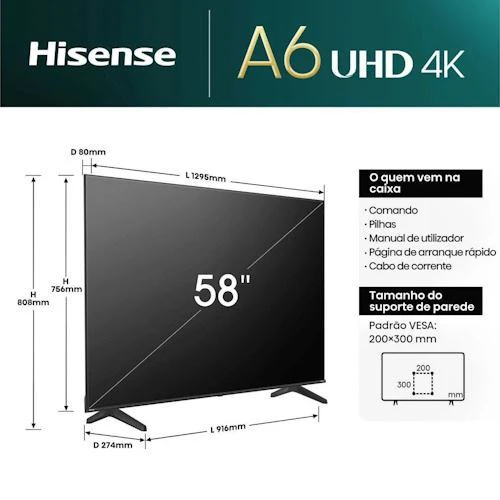 Smart Tv Hisense 58" Uhd 4K 58A6N - 146 Cm - Outlet Loja Benfica - Grade B - Image 4