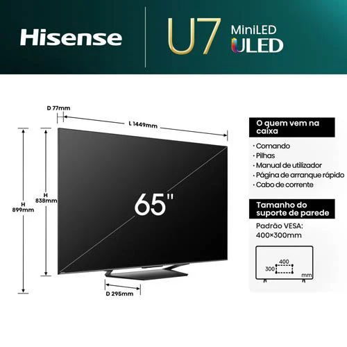 Smart Tv Hisense 65" Mini-Led 4K 65U7Nq - 165 Cm - Outlet Loja Benfica - Grade A - Image 15