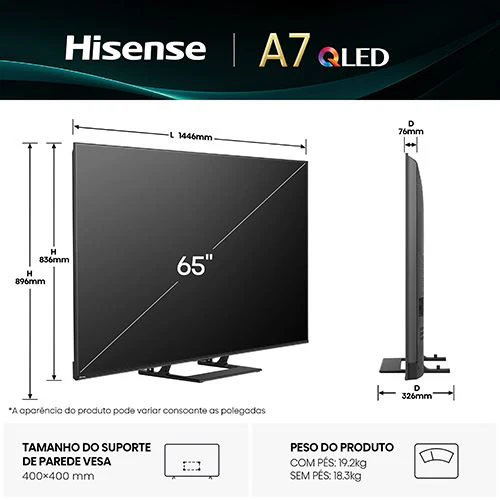Smart TV Hisense 65" QLED UHD 4K 65A7Q - 165cm - Image 2