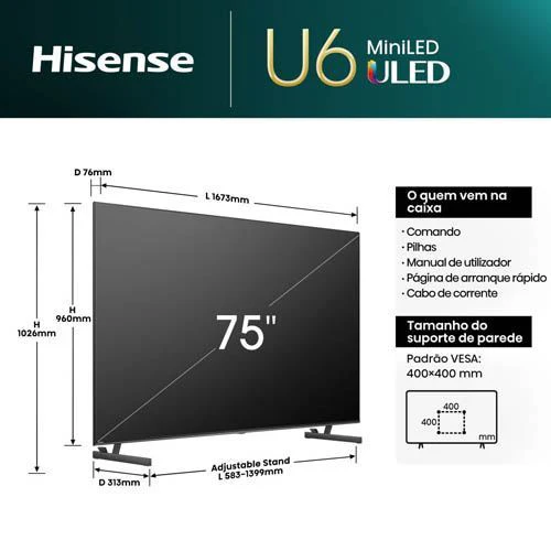Smart TV Hisense 75" Mini-LED 4K 75U6Nq - 190cm - Outlet - Grade A - Image 5
