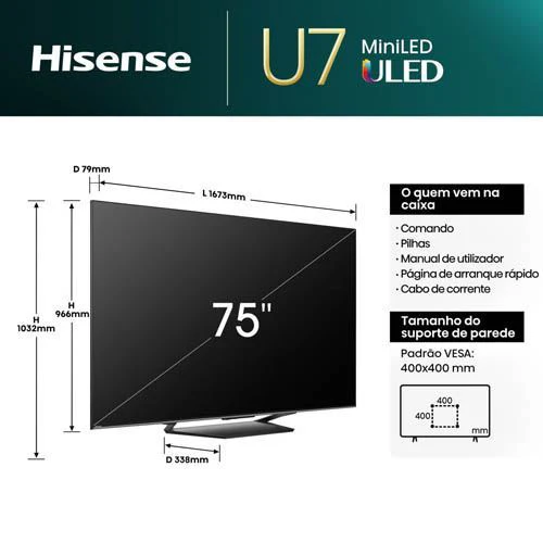 Smart Tv Hisense 75" Mini-Led 4K 75U7Nq - 190 Cm - Outlet Loja Benfica - Grade A - Image 12