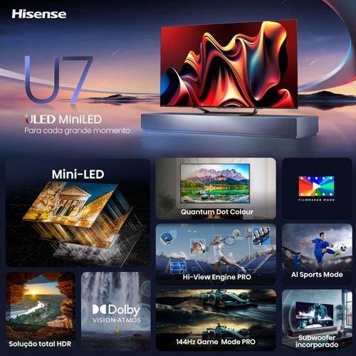 Smart Tv Hisense 75" Mini-Led 4K 75U7Nq - 190 Cm - Outlet Loja Benfica - Grade A - Image 9