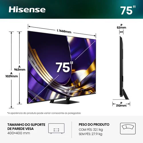 Smart TV Hisense 75" Mini LED Hi-QLED UHD 4K 75U7S PRO - 189 cm - Image 2
