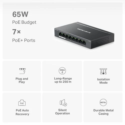 Switch Mercusys MS108GP 8 Portas Gigabit 10/100/1000Mbps PoE+ - Image 3
