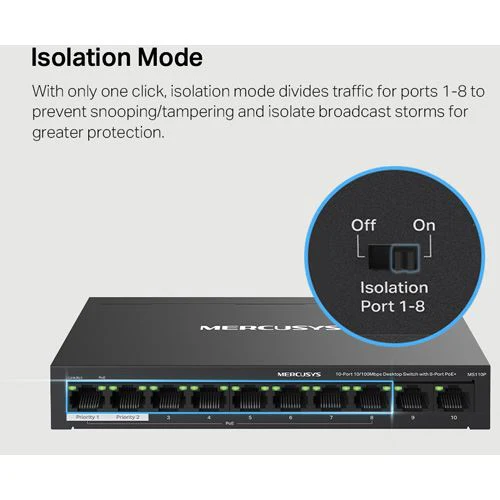 Switch Mercusys MS110P PoE+ 10 Portas 10/100Mbps - Image 7