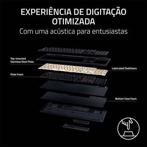 Teclado Gaming Mecânico Razer BlackWidow V4 Low-Profile HyperSpeed Wireless/Bluetooth - Green Switches - Layout US - Preto - Image 6