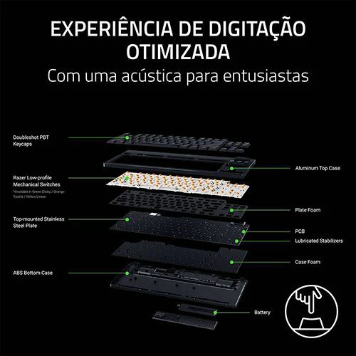 Teclado Gaming Mecânico Razer BlackWidow V4 Low-Profile Tenkeyless HyperSpeed Wireless/Bluetooth - Yellow Switches - Layout US - Preto - Image 6