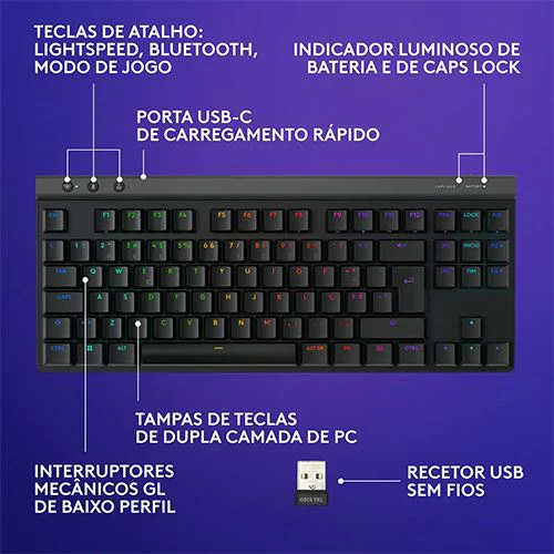 Teclado Wireless Logitech G515 Lightspeed TKL RGB PT - Preto - Image 6