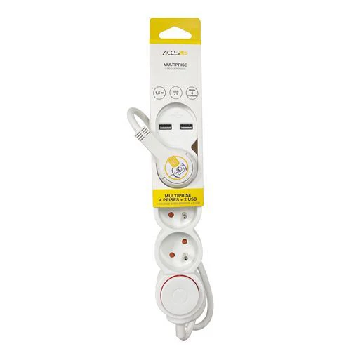 Tomada Accsup 4 Saídas + 2x USB-A 1,5m - Branco - Image 2